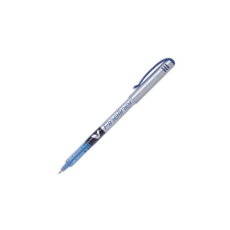 PILOT Stylo feutre pointe fine baguée métal encre liquide Bleue corps plastique V-FINELINER