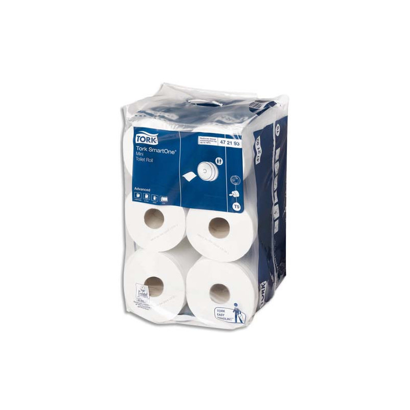 TORK Lot de 12 rouleaux Papier toilette Mini Advanced 2 plis 620 feuilles Ecolabel pour distrib SmartOne