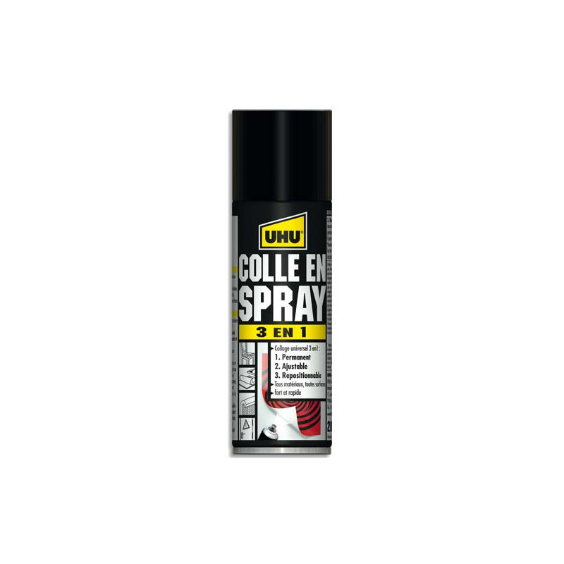 UHU Colle universelle en spray 3 en 1 : permanent, ajustable, repositionnable, 200ml