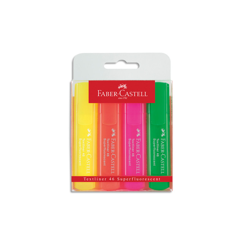 FABER CASTELL Pochette de 4 surligneurs TEXTLINER 1546, pointe feutre biseautée, assortis