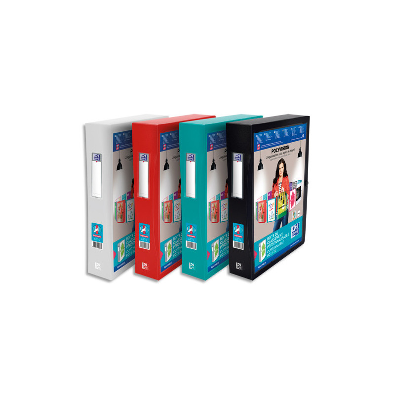 OXFORD Boîte de classement personnalisable Polyvision 24x32cm, polypro 7/10e. Dos 6cm. Assortis opaque