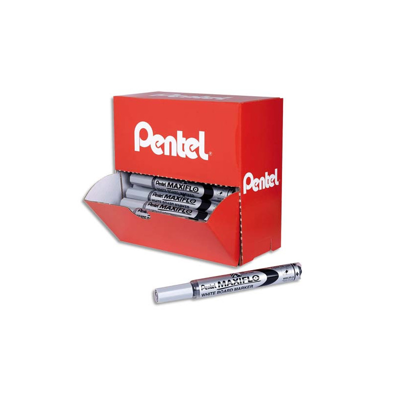 PENTEL Pack présentoir de 36 marqueurs effaçable à sec MAXIFLO. Pointe moyenne. Noir (30+6 gratuits)