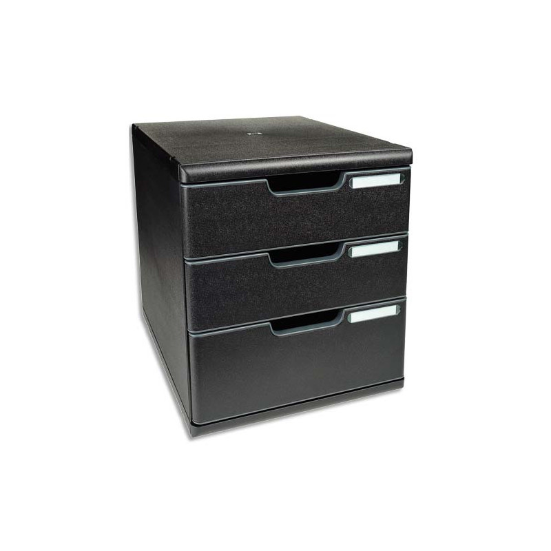 EXACOMPTA Module de classement 3 tiroirs format A4+ Dimensions L28,8 x H32 x P35 cm ECOBlack Noir