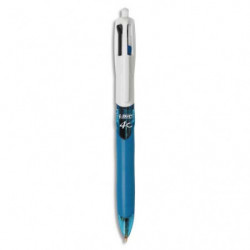 BIC Stylo bille 4 couleurs rétractables avec Grip Classique. Pointe Moyenne (1,0 mm). Corps bleu