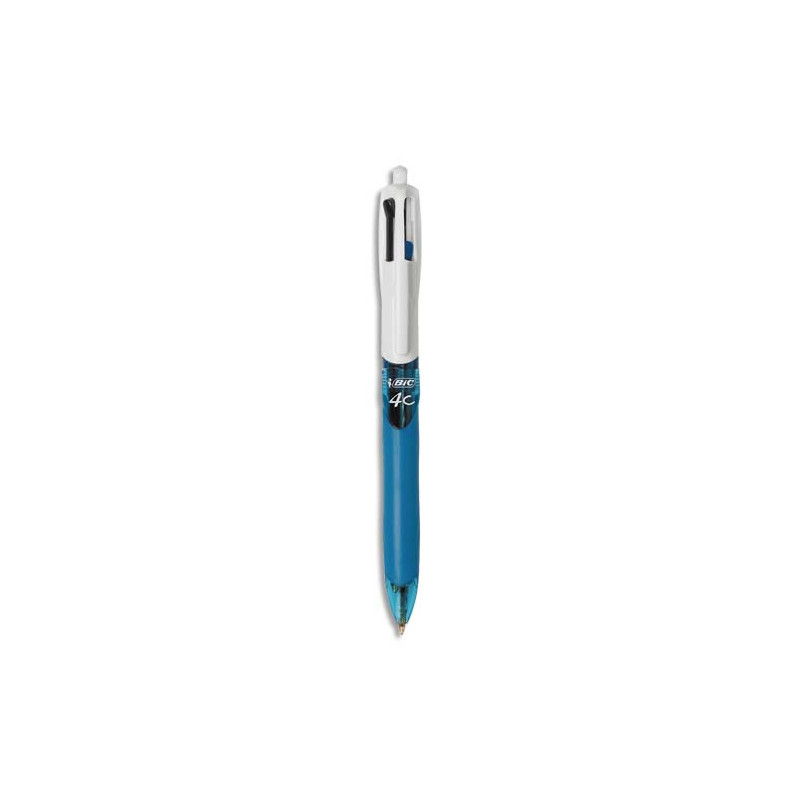 BIC Stylo bille 4 couleurs rétractables avec Grip Classique. Pointe Moyenne (1,0 mm). Corps bleu