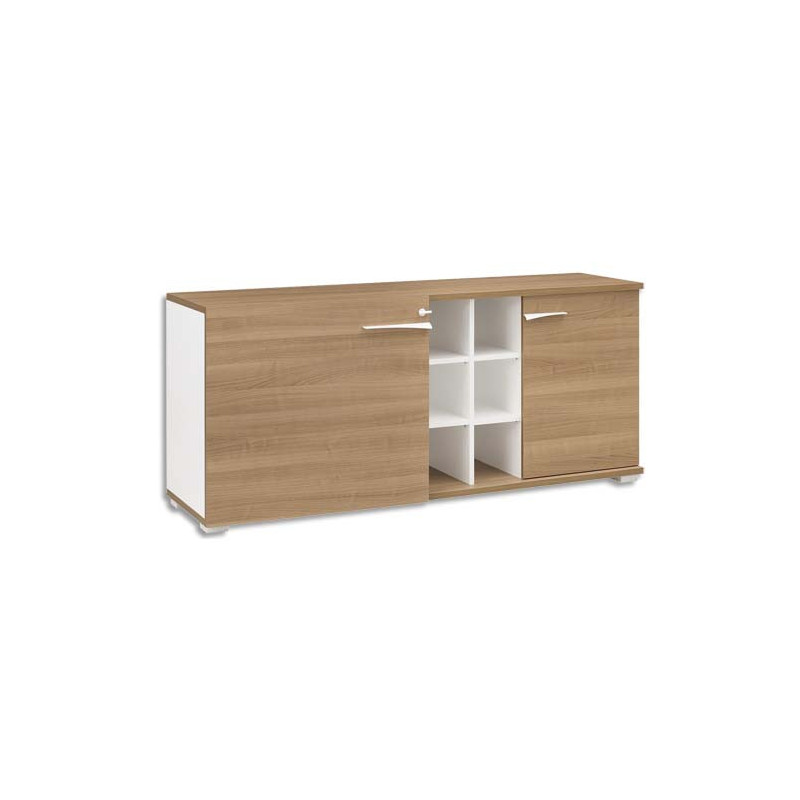 GAUTIER OFFICE Crédence 2 portes 6 niches Xenon Merisier Italien - Dimensions : L170 x H78 x P47 cm