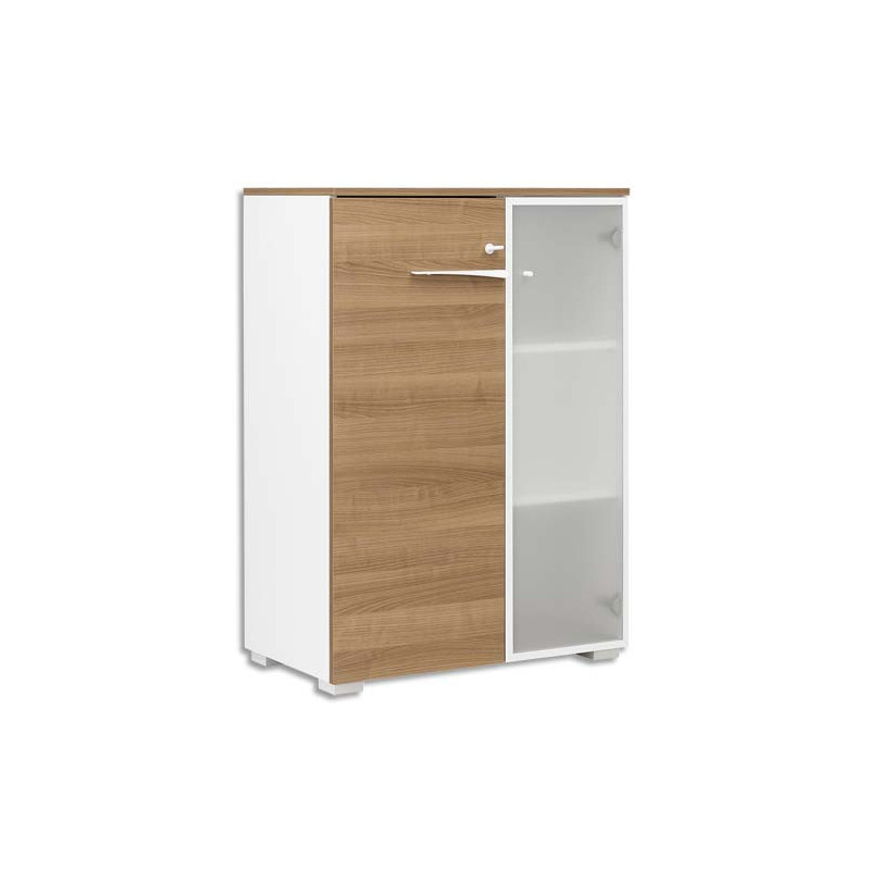 GAUTIER OFFICE Rangement mi-hauteur 2 portes dont 1 porte vitrée Xenon Merisier Italien L80xH114xP45 cm