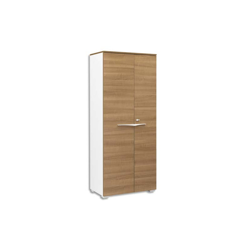 GAUTIER OFFICE Armoire 2 portes pleines Xenon Merisier Italien - Dimensions : L80 x H188 x P45 cm