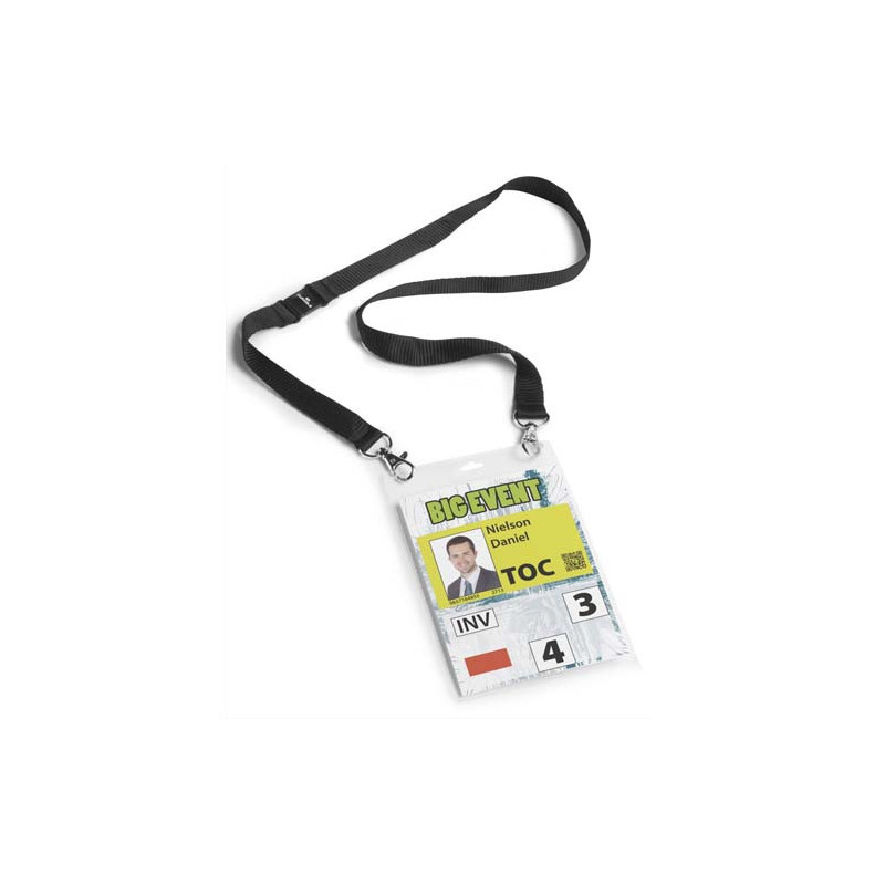 DURABLE Boîte 10 Porte-badges évènementiel A6 avec lacet textile Duo Noir