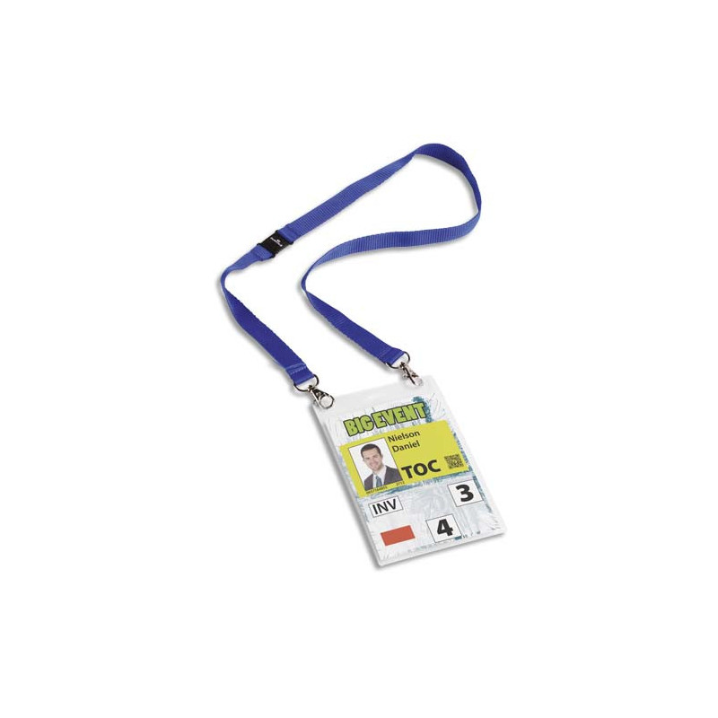 DURABLE Boîte 10 Porte-badges évènementiel A6 avec lacet textile Duo Bleu foncé