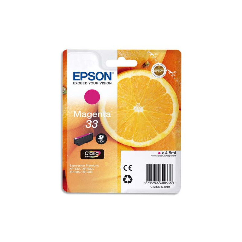 EPSON Cartouche Jet d'Encre Claria Premium Magenta ''Oranges'' 33 - C13T33434012