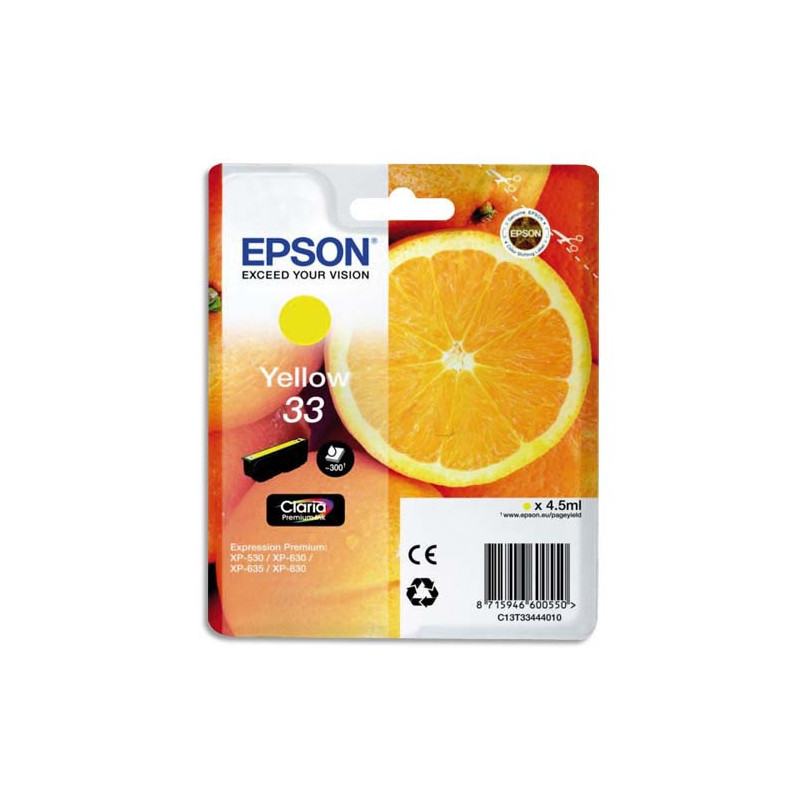 EPSON Cartouche Jet d'Encre Claria Premium Jaune''Oranges'' 33 - C13T33444012