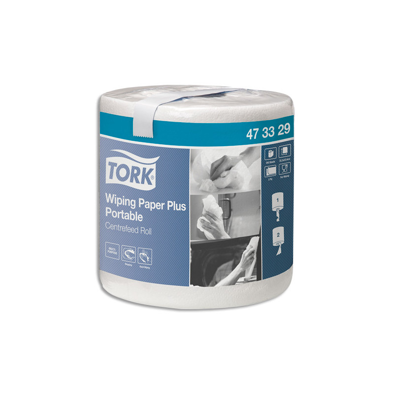 TORK Bobine d'essuyage plus portable 2 plis 345 formats 23,4 x 22,3 cm 80,7 mètres coloris Blanc