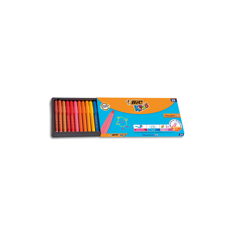 BIC Kids Visacolor XL Feutres de Coloriage à Pointe Large - Couleurs Assorties, Boîte de 24