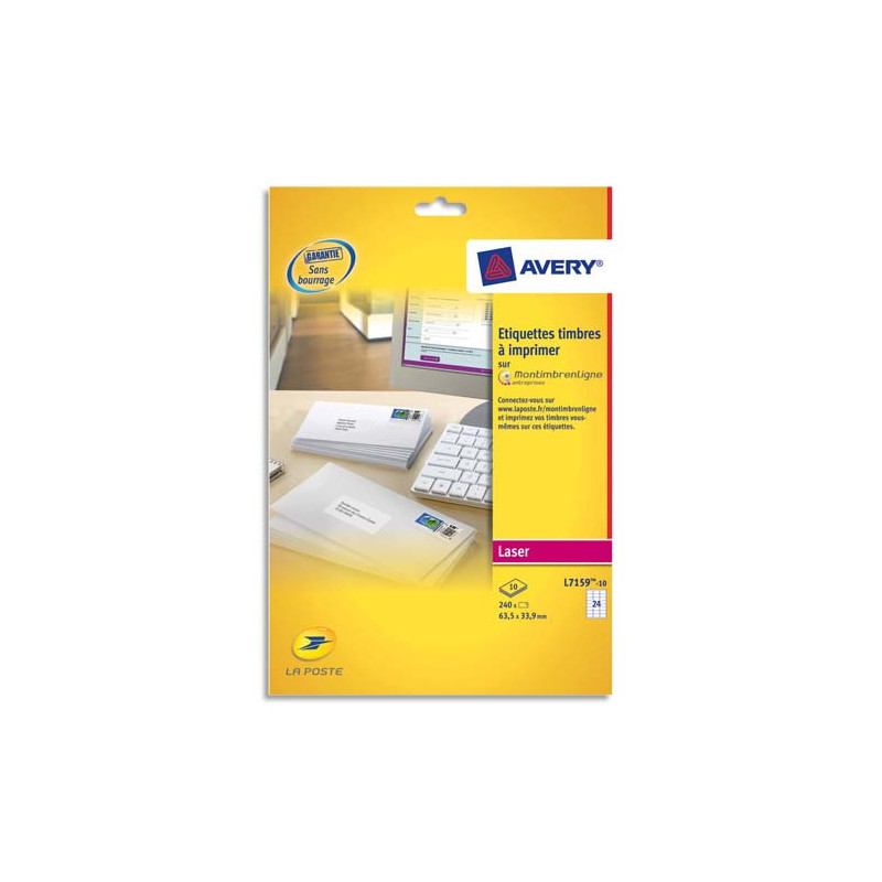 AVERY Pochette de 240 étiquettes Laser Blanc 63.5X33.9mm Blanc L71159-10 (spéciales mon timbre en ligne)