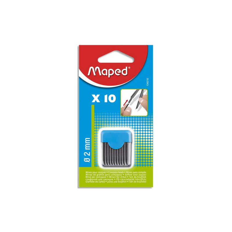 MAPED Blister étui de 10 mines de rechange pour compas pointe 2 mm