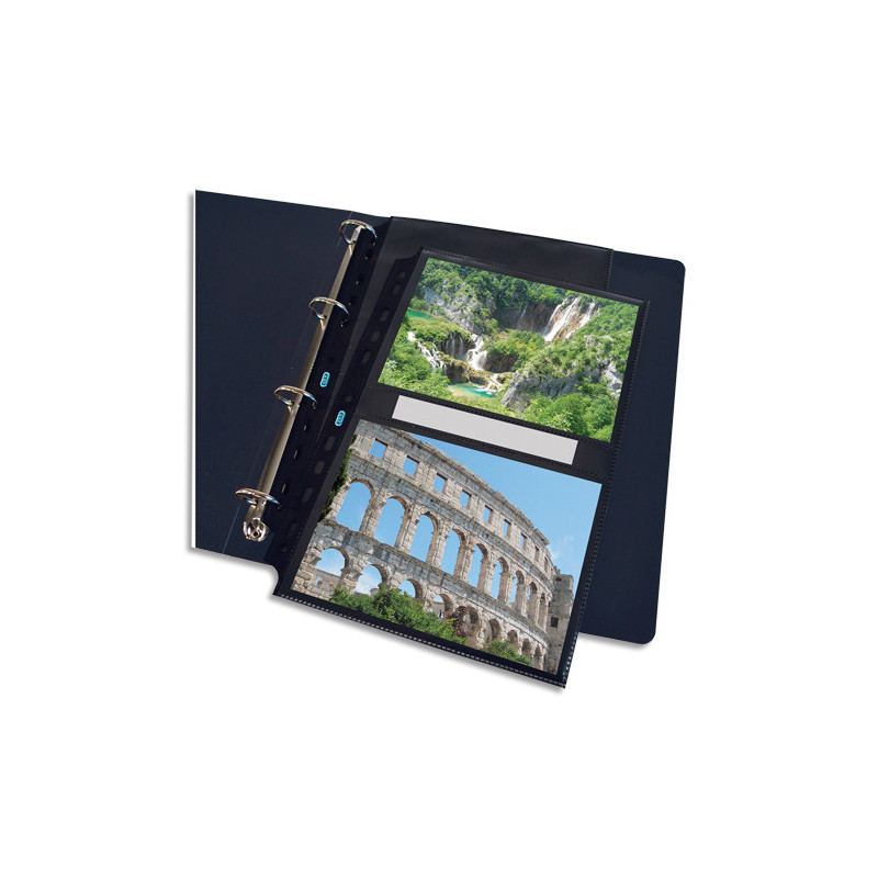 OXFORD Sachet de 10 pochettes perforées en polypro 9/100e. Format A4. 2+2 photos 13x18cm. Noir