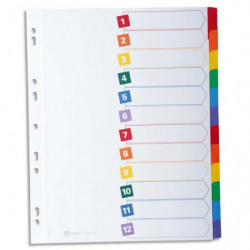 AVERY Intercalaires 12 touches. En carte Blanche, onglets plastifiés de couleur. Maxi format.