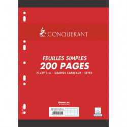 CONQUERANT C7 Feuillets mobiles 21x29,7cm 200 pages grands carreaux 90g. Sous sachet