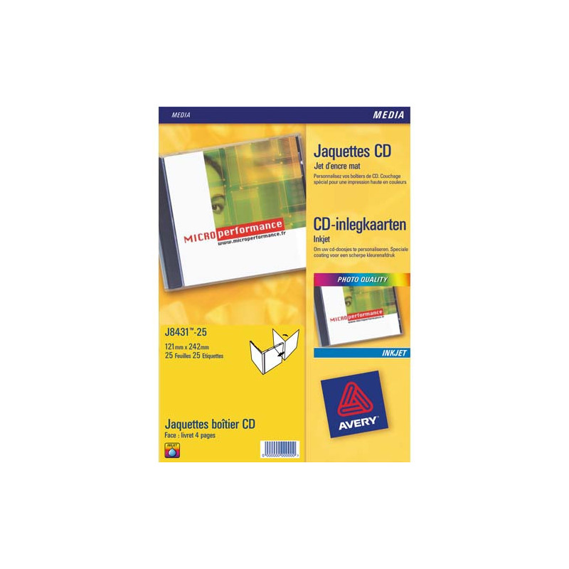 AVERY Boîte de 50 étiquettes Laser monochrome pour CD et DVD L7676-25