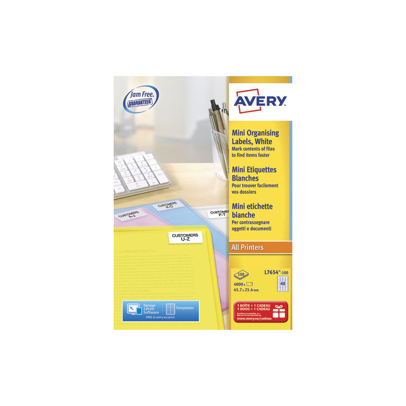 AVERY Boîte de 4000 étiquettes. Laser Blanc 45,7X25,4 L7654-100