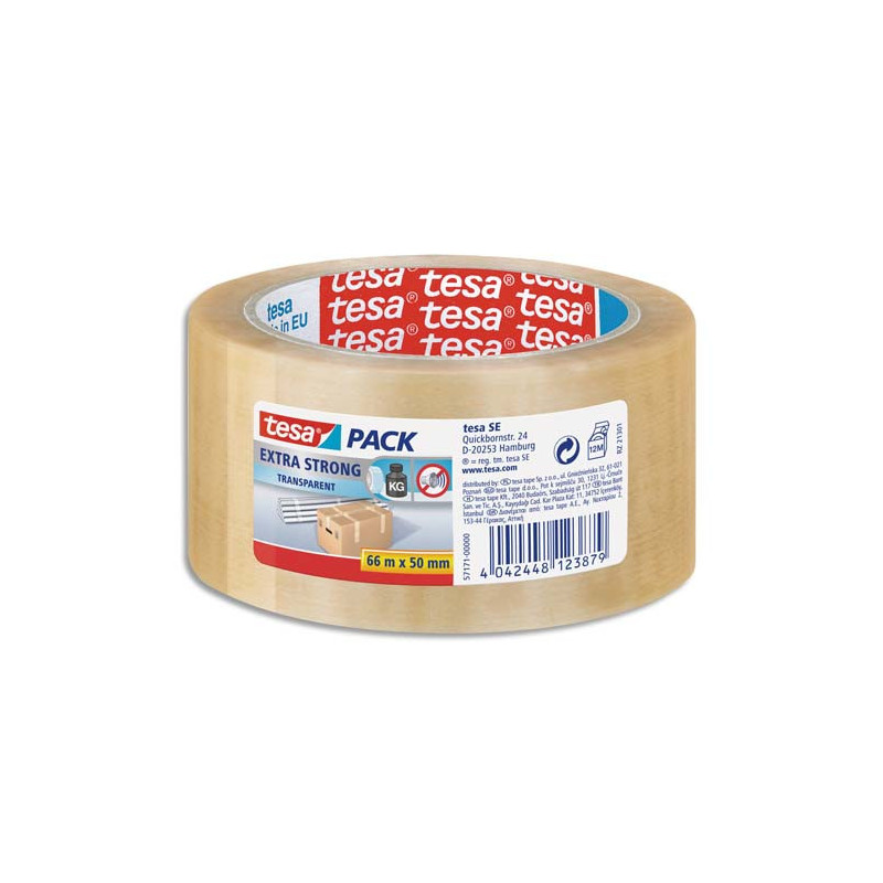 TESA Adhésif d'emballage en PVC colle caoutchouc naturel 65 microns - H50 mm x L66 mètres Transparent