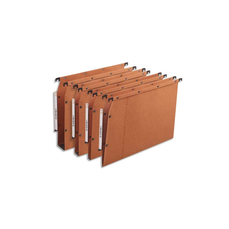 OBLIQUE AZ Boîte de 25 dossiers suspendus ARMOIRE en kraft 240g. Fond 15, bouton-pression. Orange
