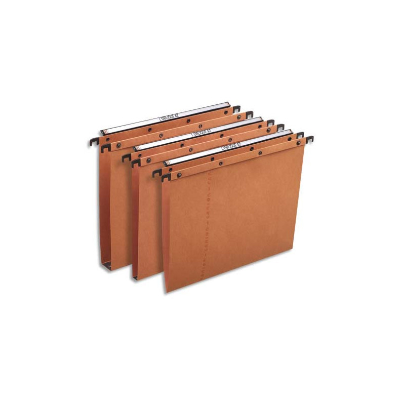 OBLIQUE AZ Boîte de 25 dossiers suspendus TIROIR en kraft 240g. Fond V, bouton-pression. Orange