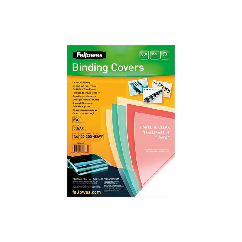 FELLOWES Boîte de 100 couvertures transparentes 30/100e incolores 300 microns - 53763