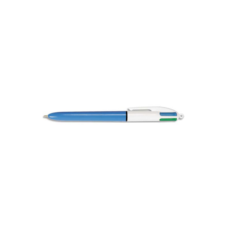 BIC Stylo bille 4 couleurs rétractables Classique. Pointe Moyenne (1,0 mm). Corps bleu