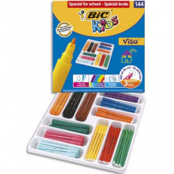 BIC Kids Visa Feutres de Coloriage à Pointe Fine - Couleurs Assorties, Classpack de 144