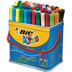 BIC Kids Visa Feutres de Coloriage à Pointe Fine - Couleurs Assorties, Pot de 84