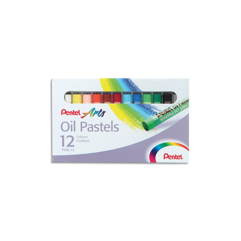 PENTEL Boîte de 12 pastels à l'huile diamètre 8 mm, couleurs assorties