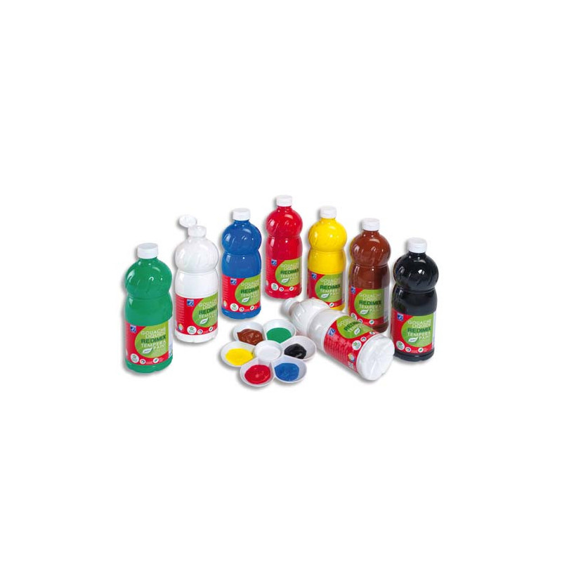 LEFRANC & BOURGEOIS Assortiment de 8 flacons de 1 litre de gouache liquide, couleurs assorties