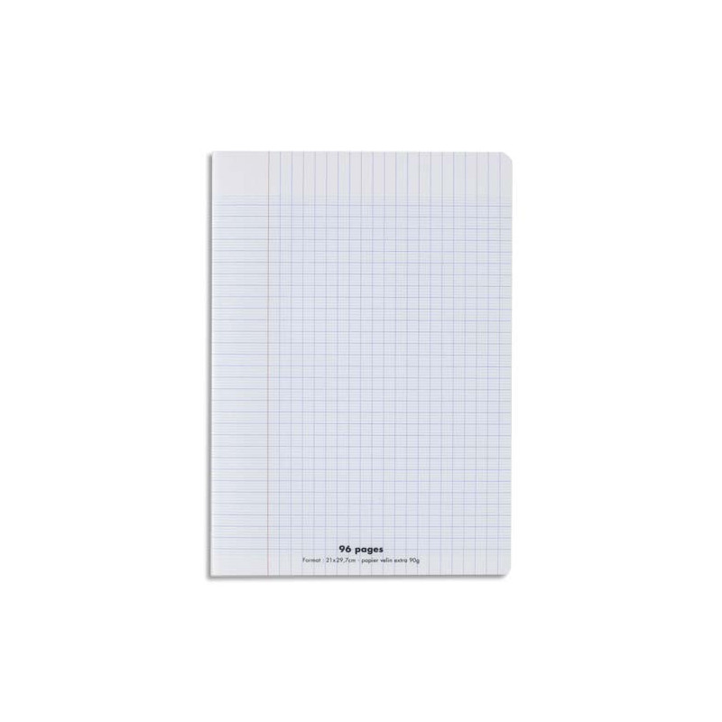 CONQUERANT C9 Cahier piqûre 17x22cm 96 pages 90g grands carreaux Seyès. Couverture polypropylène incolore