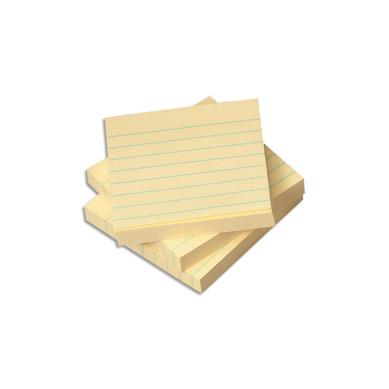 POST-IT Lot de 6 blocs repositionnables de 100 feuilles 76 x 76mm Jaune ligné