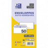 OXFORD Paquet de 50 enveloppes Blanches pré-casées auto-adhésives 80g format 110x220mm DL