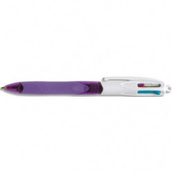 BIC Stylo bille 4 couleurs rétractables avec grip Fashion. Pointe Moyenne. Corps Mauve. Encres Fantaisie