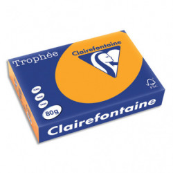 CLAIREFONTAINE Ramette de 500 feuilles papier couleur TROPHEE 80 grammes format A4 clementine 1878