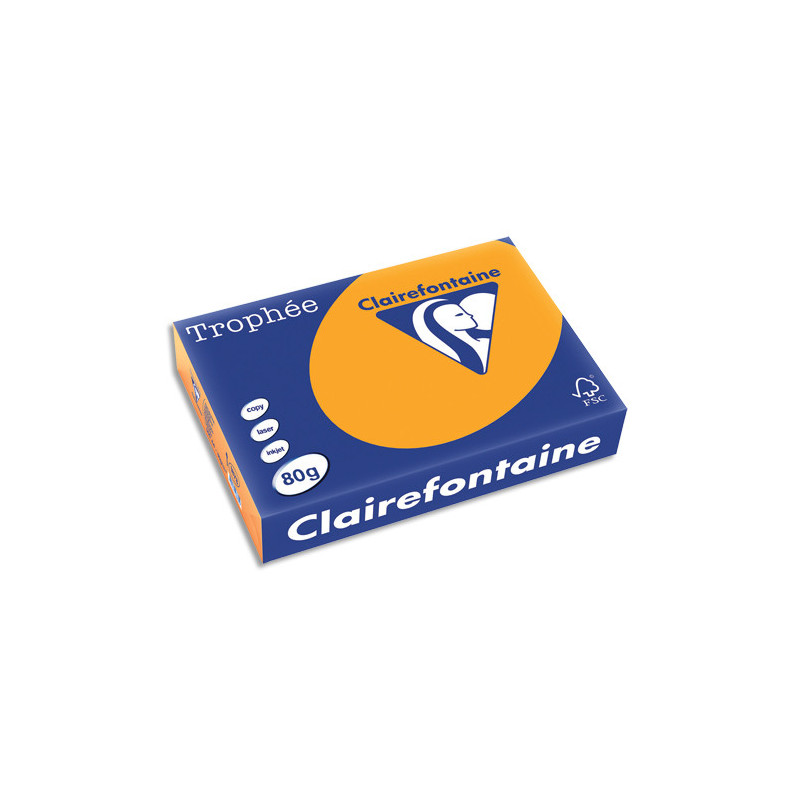 CLAIREFONTAINE Ramette de 500 feuilles papier couleur TROPHEE 80 grammes format A4 clementine 1878