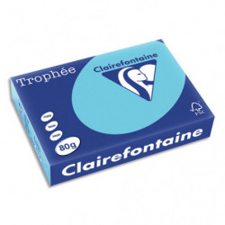 CLAIREFONTAINE Ramette de 500 feuilles papier couleur TROPHEE 80 grammes format A4 Bleu alizé 1774