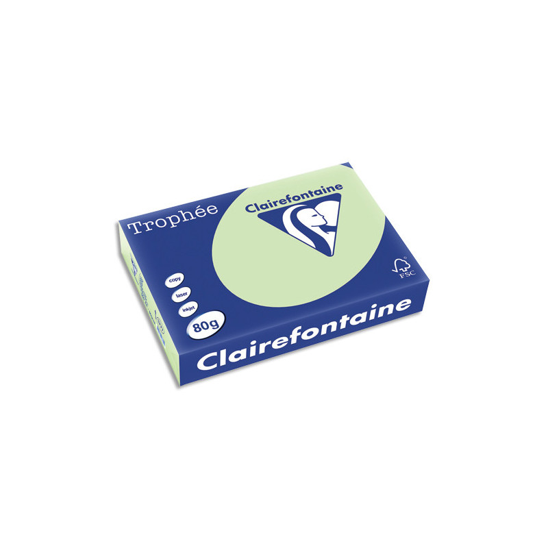 CLAIREFONTAINE Ramette de 500 feuilles papier couleur TROPHEE 80 grammes format A4 Vert golf 1777