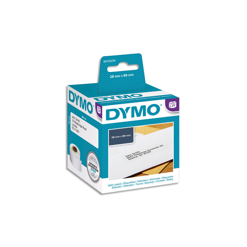 DYMO Pack de 2 rouleaux de 130 étiquettes adresse adhésif permanent 28x89mm S0722370