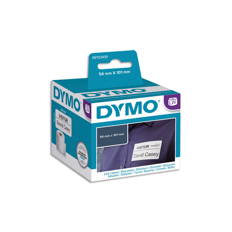 DYMO Rouleaux de 220 étiquettes badge adhésif permanent 54x101mm S0722430