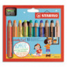 STABILO woody 3in1 crayon de couleur - Etui carton de 10 crayons + taille-crayon - Coloris assortis