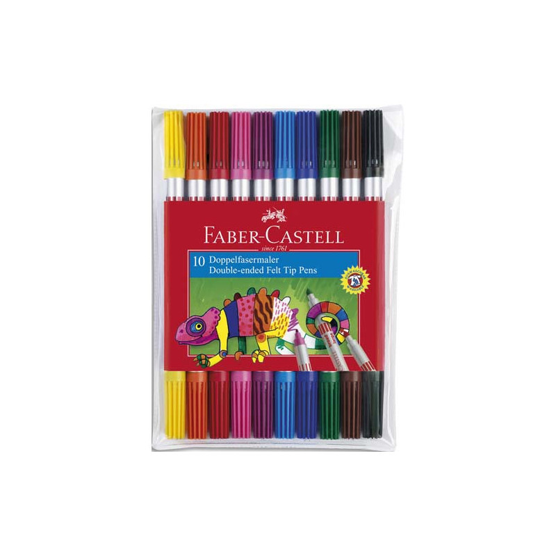 FABER CASTELL Pochette 10 feutres de coloriage. Double pointe : fine & moyenne. Coloris assortis