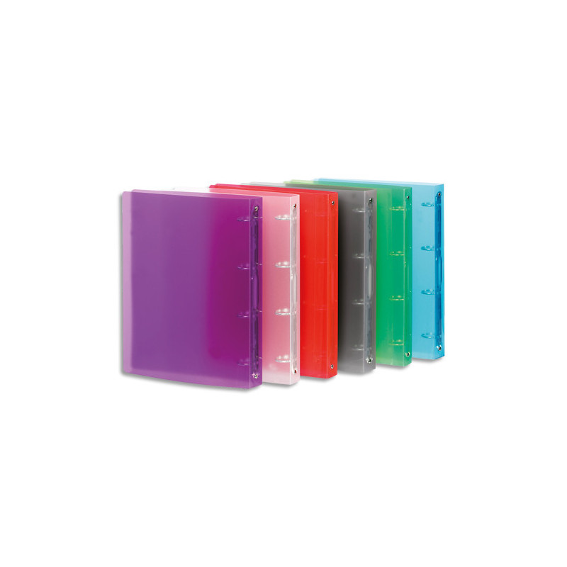 VIQUEL Classeur 4 anneaux Ø20 mm PROPYGLASS en polypropylène 5/10e. Dos 2,5 cm. Coloris assortis