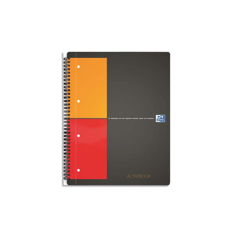 OXFORD Cahier Activebook spirales 160 pages perforées 80g 5x5 21x31,8cm Couverture polypro Gris