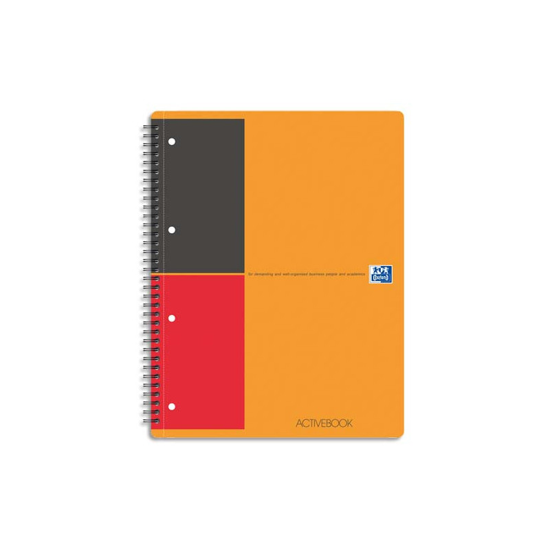 OXFORD Cahier Activebook spirales 160 pages perforées 80g lignée 6mm 21x31,8cm Couverture polypro Orange