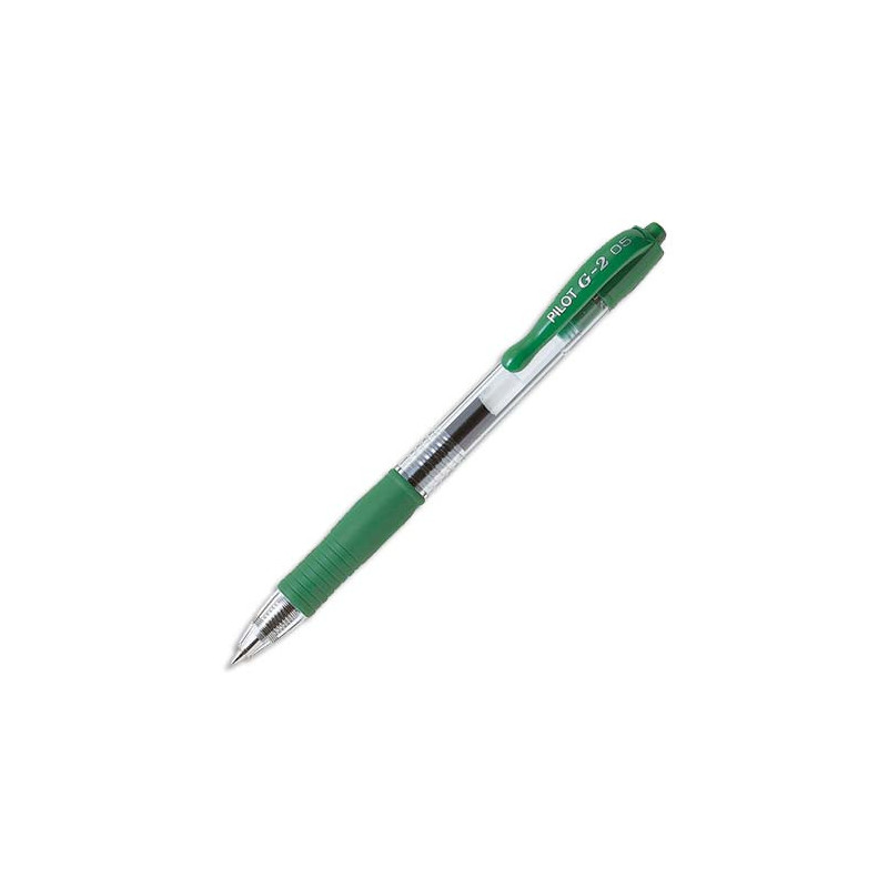 PILOT Stylo à bille pointe fine rétractable encre gel Verte corps plastique avec grip caoutchouc G2